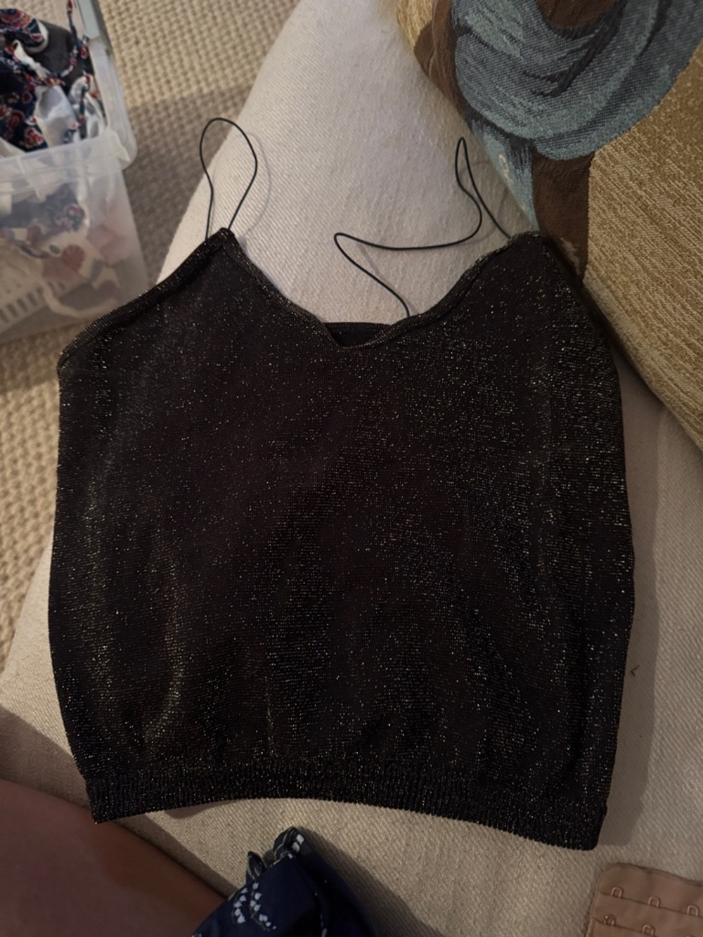 Free People Black Metallic Sparkle Cami